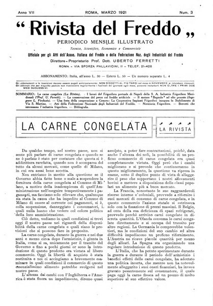 Rivista del freddo periodico mensile illustrato tecnico, scientifico, economico, commerciale