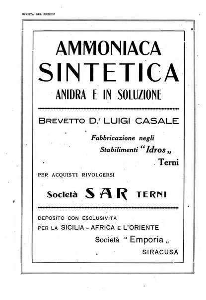 Rivista del freddo periodico mensile illustrato tecnico, scientifico, economico, commerciale