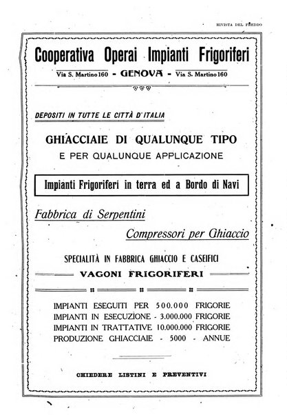 Rivista del freddo periodico mensile illustrato tecnico, scientifico, economico, commerciale