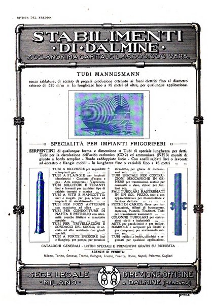 Rivista del freddo periodico mensile illustrato tecnico, scientifico, economico, commerciale