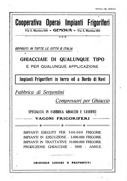 Rivista del freddo periodico mensile illustrato tecnico, scientifico, economico, commerciale