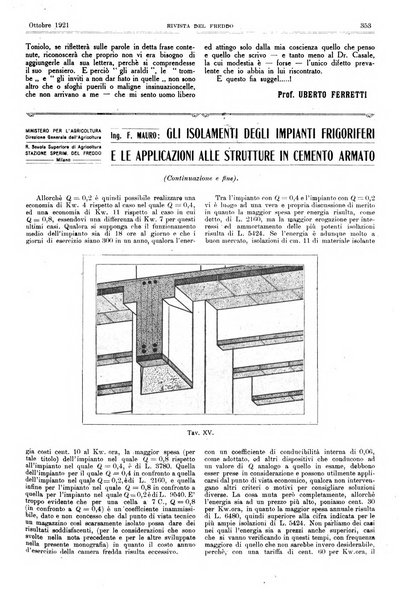 Rivista del freddo periodico mensile illustrato tecnico, scientifico, economico, commerciale