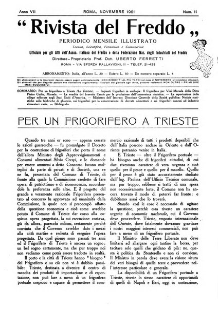 Rivista del freddo periodico mensile illustrato tecnico, scientifico, economico, commerciale