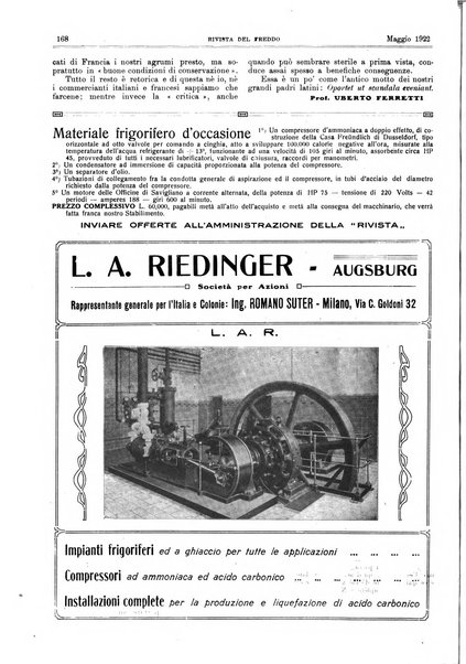 Rivista del freddo periodico mensile illustrato tecnico, scientifico, economico, commerciale