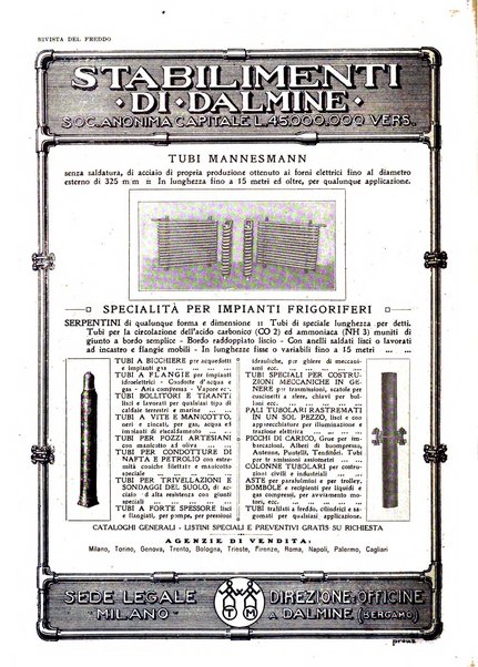 Rivista del freddo periodico mensile illustrato tecnico, scientifico, economico, commerciale