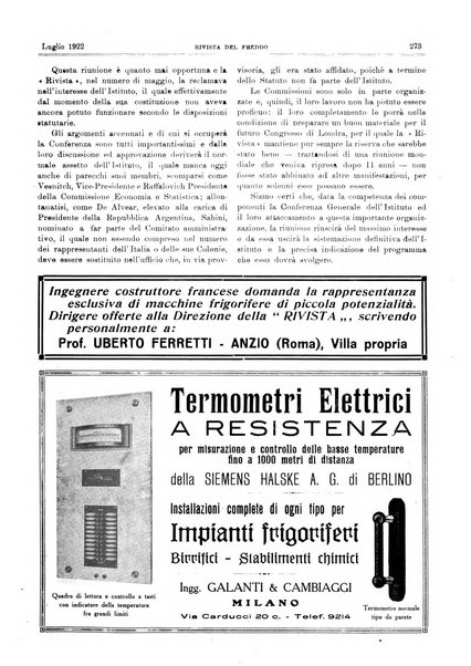 Rivista del freddo periodico mensile illustrato tecnico, scientifico, economico, commerciale