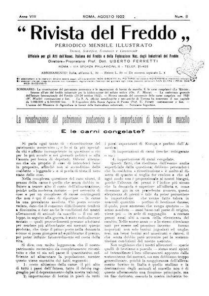 Rivista del freddo periodico mensile illustrato tecnico, scientifico, economico, commerciale