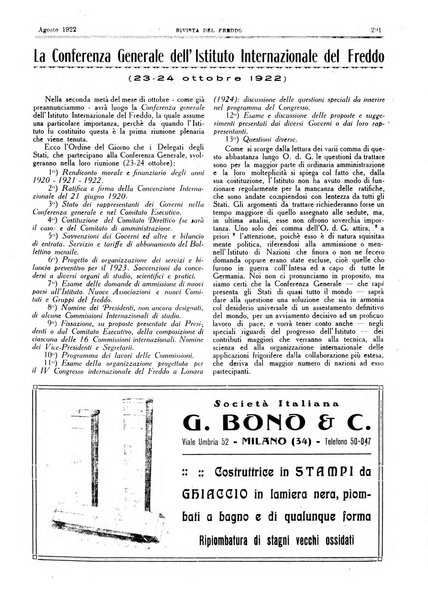 Rivista del freddo periodico mensile illustrato tecnico, scientifico, economico, commerciale