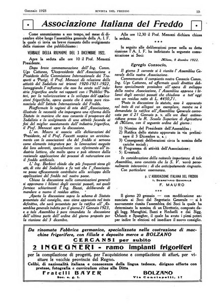 Rivista del freddo periodico mensile illustrato tecnico, scientifico, economico, commerciale