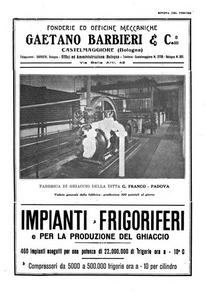 Rivista del freddo periodico mensile illustrato tecnico, scientifico, economico, commerciale