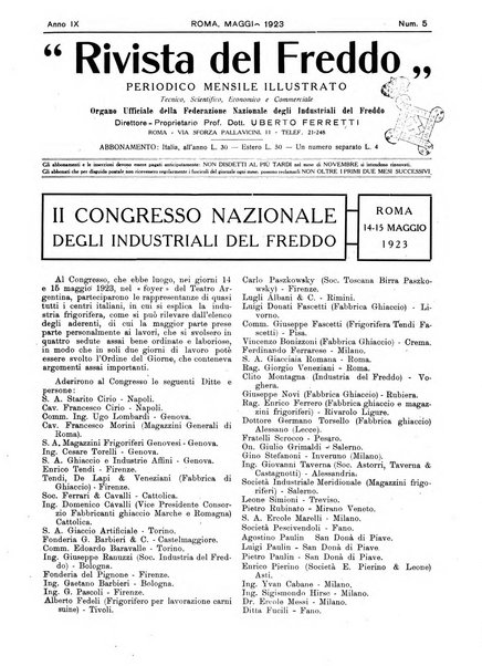 Rivista del freddo periodico mensile illustrato tecnico, scientifico, economico, commerciale