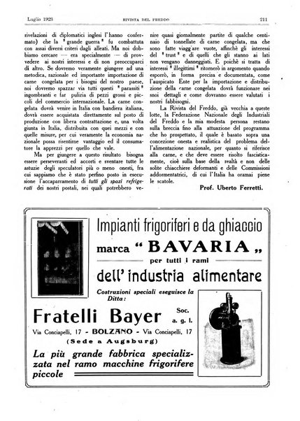 Rivista del freddo periodico mensile illustrato tecnico, scientifico, economico, commerciale