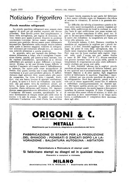 Rivista del freddo periodico mensile illustrato tecnico, scientifico, economico, commerciale