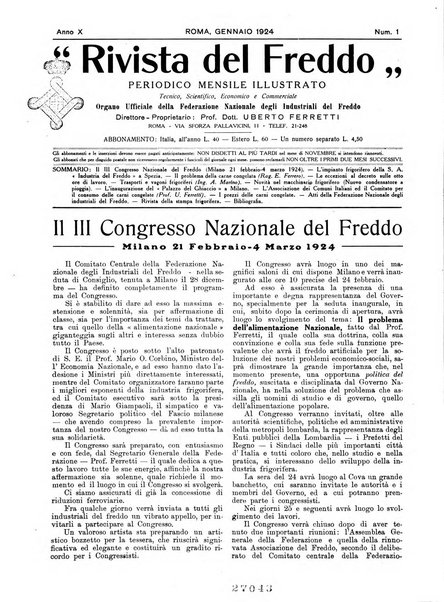 Rivista del freddo periodico mensile illustrato tecnico, scientifico, economico, commerciale