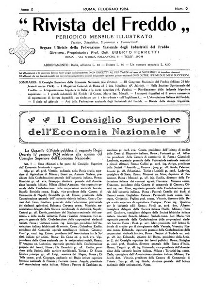 Rivista del freddo periodico mensile illustrato tecnico, scientifico, economico, commerciale