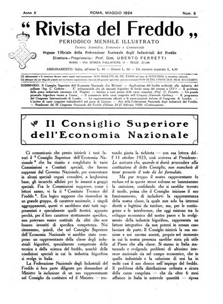 Rivista del freddo periodico mensile illustrato tecnico, scientifico, economico, commerciale