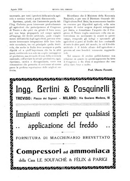 Rivista del freddo periodico mensile illustrato tecnico, scientifico, economico, commerciale