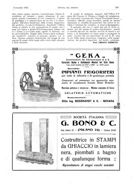 Rivista del freddo periodico mensile illustrato tecnico, scientifico, economico, commerciale