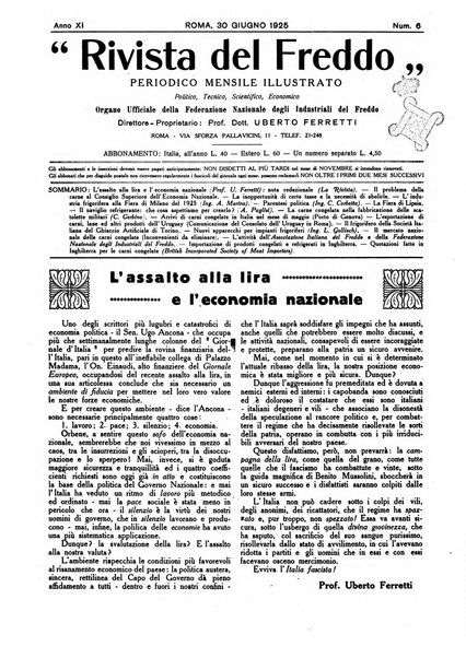 Rivista del freddo periodico mensile illustrato tecnico, scientifico, economico, commerciale