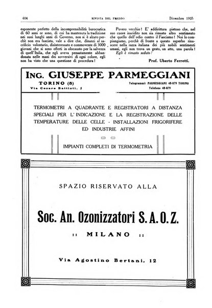 Rivista del freddo periodico mensile illustrato tecnico, scientifico, economico, commerciale