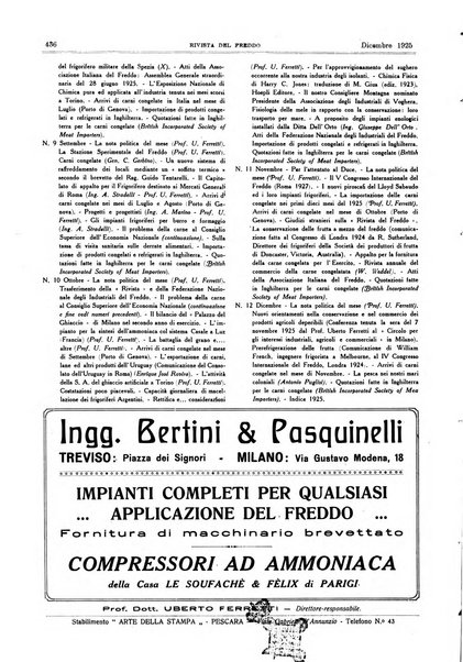 Rivista del freddo periodico mensile illustrato tecnico, scientifico, economico, commerciale