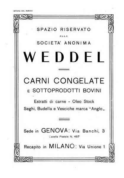 Rivista del freddo periodico mensile illustrato tecnico, scientifico, economico, commerciale