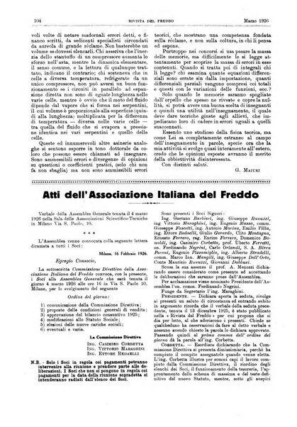 Rivista del freddo periodico mensile illustrato tecnico, scientifico, economico, commerciale