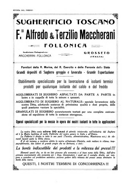 Rivista del freddo periodico mensile illustrato tecnico, scientifico, economico, commerciale