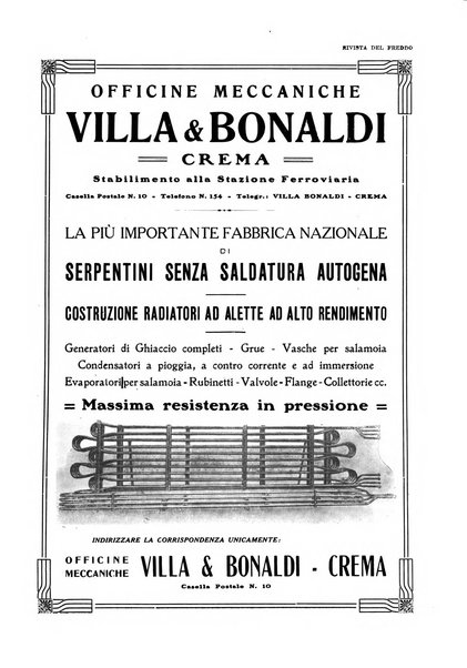 Rivista del freddo periodico mensile illustrato tecnico, scientifico, economico, commerciale