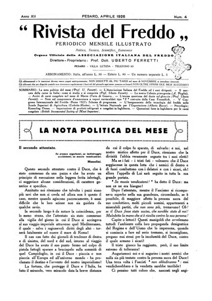 Rivista del freddo periodico mensile illustrato tecnico, scientifico, economico, commerciale