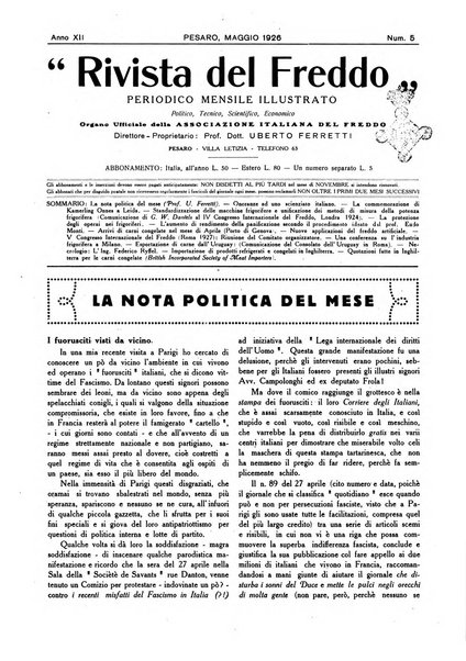 Rivista del freddo periodico mensile illustrato tecnico, scientifico, economico, commerciale