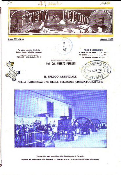 Rivista del freddo periodico mensile illustrato tecnico, scientifico, economico, commerciale