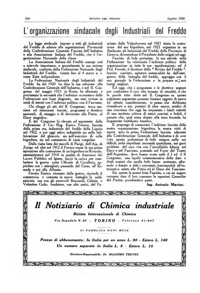 Rivista del freddo periodico mensile illustrato tecnico, scientifico, economico, commerciale