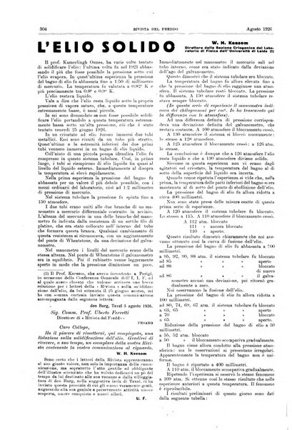 Rivista del freddo periodico mensile illustrato tecnico, scientifico, economico, commerciale