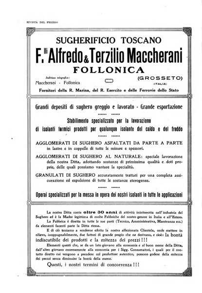 Rivista del freddo periodico mensile illustrato tecnico, scientifico, economico, commerciale