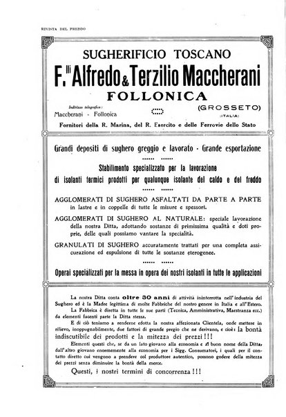 Rivista del freddo periodico mensile illustrato tecnico, scientifico, economico, commerciale