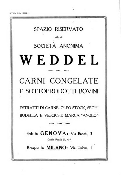 Rivista del freddo periodico mensile illustrato tecnico, scientifico, economico, commerciale