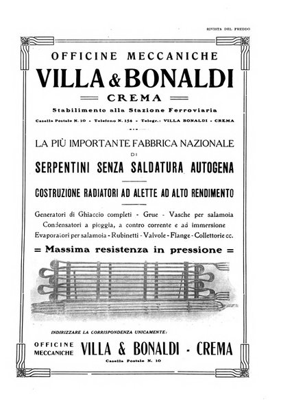 Rivista del freddo periodico mensile illustrato tecnico, scientifico, economico, commerciale