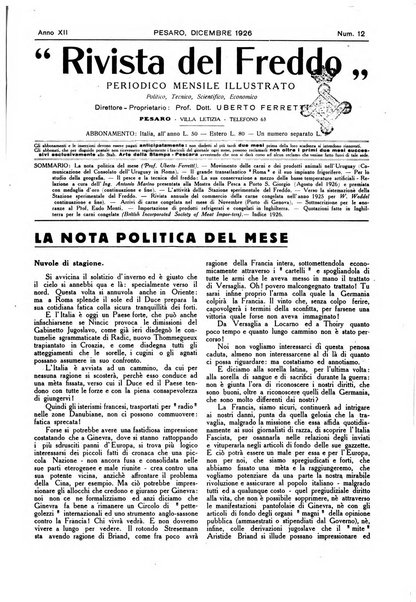 Rivista del freddo periodico mensile illustrato tecnico, scientifico, economico, commerciale