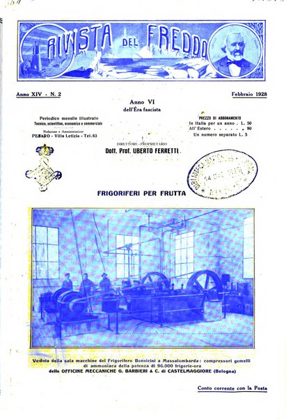 Rivista del freddo periodico mensile illustrato tecnico, scientifico, economico, commerciale