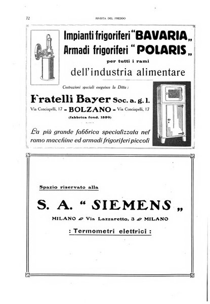 Rivista del freddo periodico mensile illustrato tecnico, scientifico, economico, commerciale