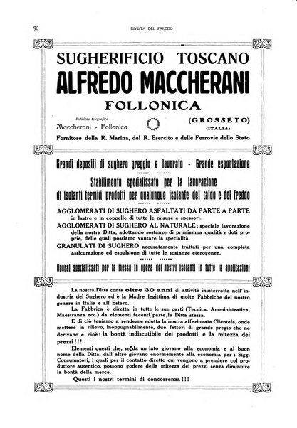 Rivista del freddo periodico mensile illustrato tecnico, scientifico, economico, commerciale