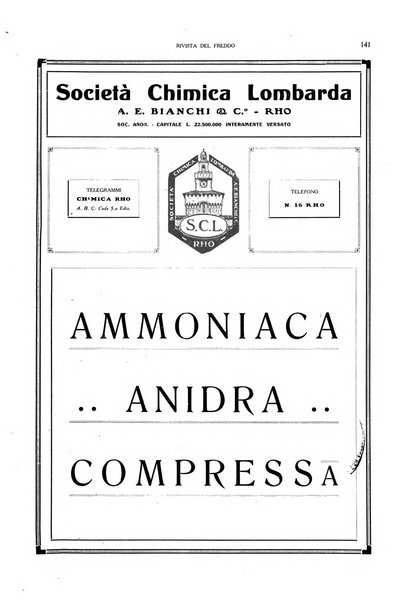 Rivista del freddo periodico mensile illustrato tecnico, scientifico, economico, commerciale