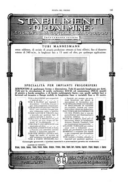 Rivista del freddo periodico mensile illustrato tecnico, scientifico, economico, commerciale