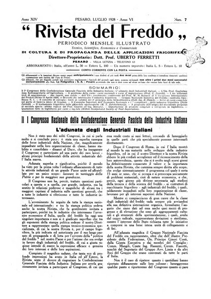 Rivista del freddo periodico mensile illustrato tecnico, scientifico, economico, commerciale