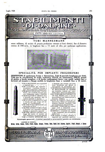 Rivista del freddo periodico mensile illustrato tecnico, scientifico, economico, commerciale