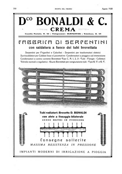 Rivista del freddo periodico mensile illustrato tecnico, scientifico, economico, commerciale