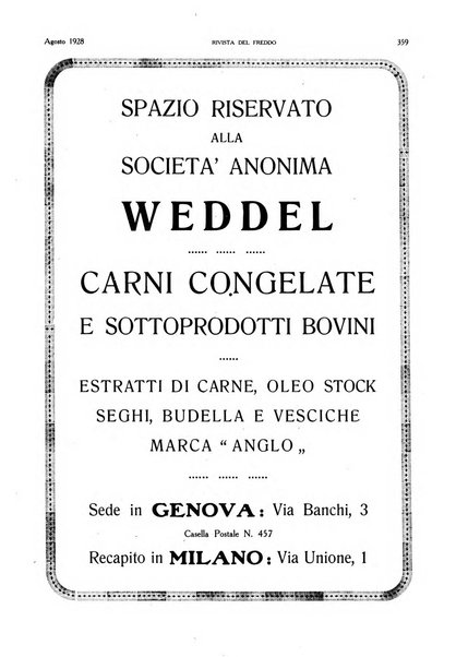 Rivista del freddo periodico mensile illustrato tecnico, scientifico, economico, commerciale