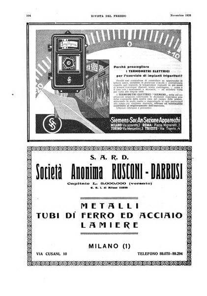 Rivista del freddo periodico mensile illustrato tecnico, scientifico, economico, commerciale