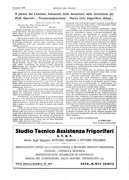 Rivista del freddo periodico mensile illustrato tecnico, scientifico, economico, commerciale